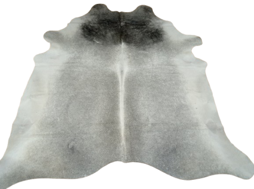 Ogromna szara skóra bydlęca 230x210 cm rozłożona w dużym salonie  - dekoracyjneskory.pl