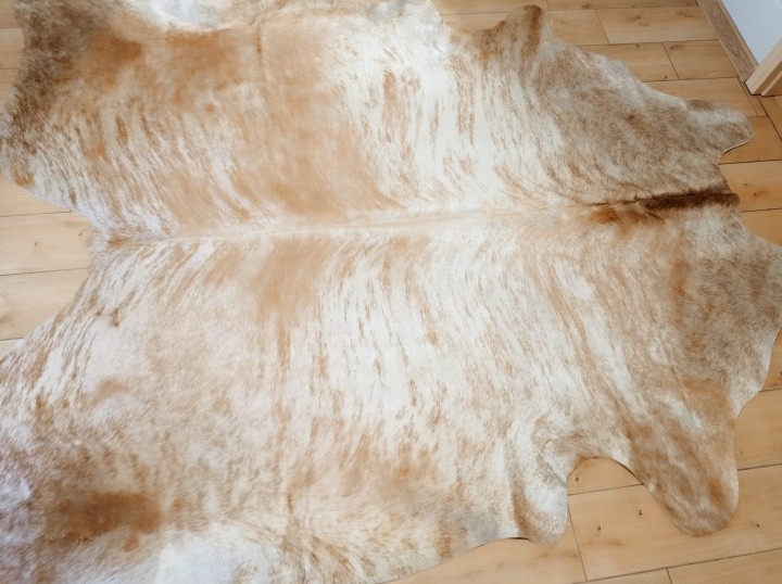 Naturalna skóra bydlęca 235x225 cm rozłożona w dużym salonie - TYGRYS - dekoracyjneskory.pl