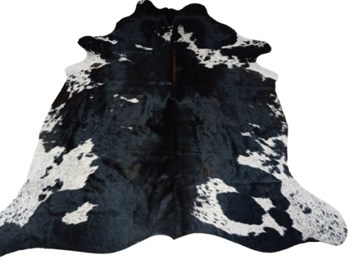 Naturalna skóra bydlęca 220x185 cm rozłożona w dużym salonie - ŁACIATA - dekoracyjneskory.pl