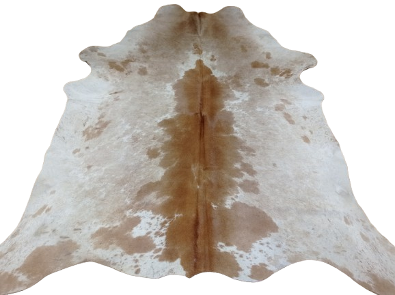 Naturalna skóra bydlęca 210x190 cm rozłożona w dużym salonie  - dekoracyjneskory.pl