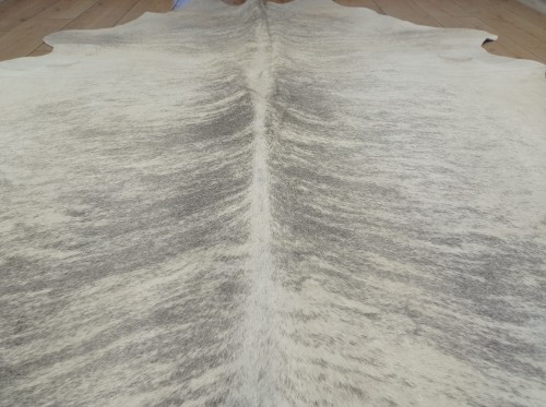 Naturalna skóra bydlęca 205x185 cm rozłożona w dużym salonie  - zbliżenie na lśniący włos - dekoracyjneskory.pl