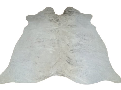 Naturalna skóra bydlęca KREMOWO-SZARA 150x148 cm rozłożona w dużym salonie  - dekoracyjneskory.pl