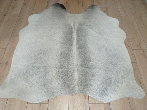 Naturalna skóra bydlęca SZARA 145x140 cm rozłożona w dużym salonie  - dekoracyjneskory.pl