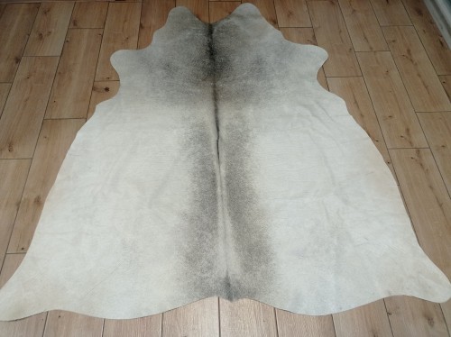 Naturalna skóra bydlęca SZARA 165x155 cm rozłożona w dużym salonie  - dekoracyjneskory.pl