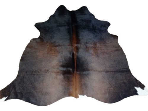 Naturalna skóra bydlęca BRĄZOWA 155x160 cm rozłożona w dużym salonie  - dekoracyjneskory.pl